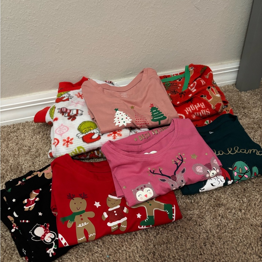 Festive Kids Pajama Set - Pink, Red, Green
